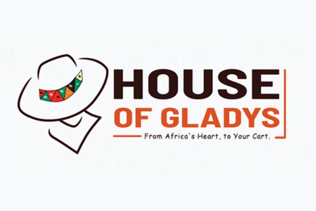 Logo of 'House of Gladys' featuring a hat with colorful patterns and the tagline 'From Africa's Heart, to Your Cart.'